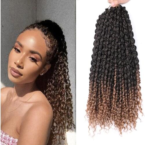 Natifah Crochet Hair Extensions Synthetic Braiding Hair Faux Locs Spring Twist Hair Curly Ends Ombre Bug 1B Color 14 Inch 75g