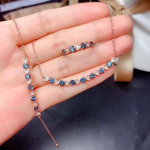Natural London Blue Topaz Jewelry Sets for Women Party Necklace Ring and Bracelet Fine Jewelry Real Blue gemstones Gifts S925