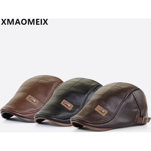 XMAOMEIX 2021 New Spring PU Imitation Leather Berets For Men Snapback Cap Adjustable Size Plus Velvet Warm Casual Sports Cap