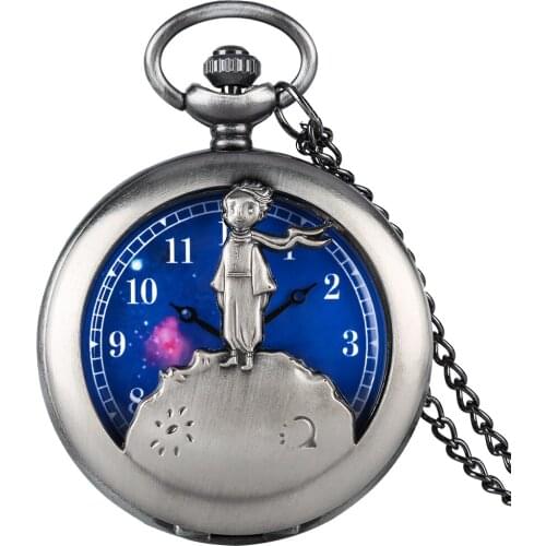 Creative Hollow Case Pocket Watch for Ladies The Little Prince Series Watches for Men Attractive Blue Dial Necklace Watch Gift