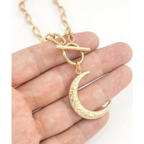 Crescent Moon necklace Stainless Steel Crescent Toggle Necklaces Gold Metal Luna Necklace Chunky Heavy Duty Chain Choker Collar