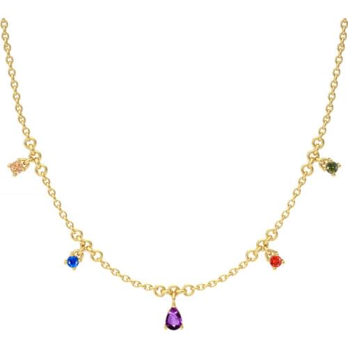 CANNER Colour Diamond Rainbow Zircon Necklace For Women 925 Sterling Silver Jewelry Charming Pendant Chain 18K Choker Collar