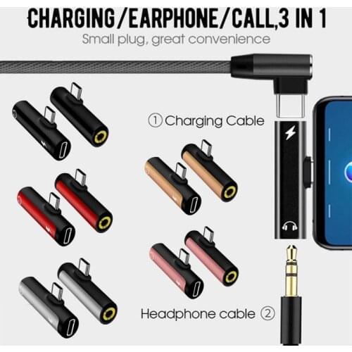 New 3 In 1 Type C To 3.5mm Jack Earphones Charge Converter Portable Light Weight Type-C Audio Adapter For Samsung Xiaomi Huawei