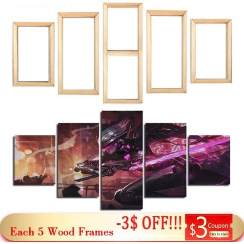 5 Pcs Posters Photos Frame Large Size Custom DIY Natural Wood Frame for Canvas Oil Painting Wall Art Picture Prints Wooden Frame