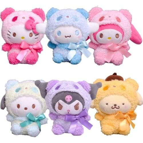 10cm Cartoon Kawaii My Melody Kuromi Cinnamoroll Kt Cat Purin Dog Plush Toy Anime Stuffed Animals Cute Plushie Pendant Doll Toys