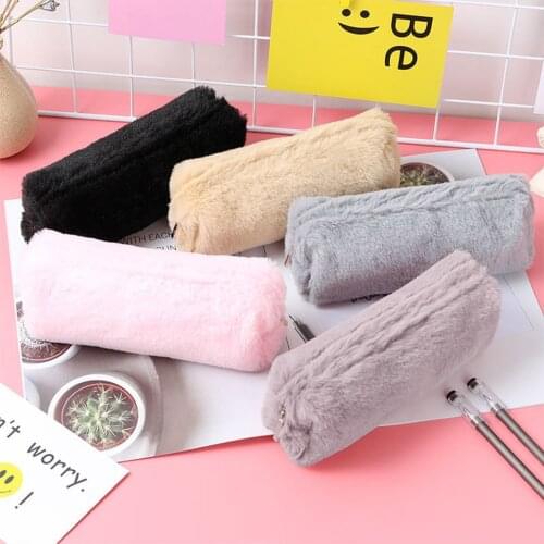 Plush Kawaii Pencil Case Solid Color Lovely School Pencil Case Trousse Scolaire Stylo Cute Pencil Box