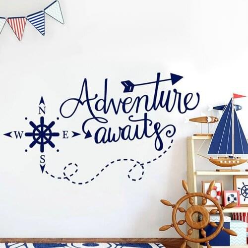 Adventure Awaits Wall Decals Home Decoration Boys Girls Room Nautical Compass Vinyl Nursery Decor Removable Wall Sticker Y932