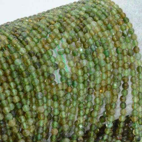 Natural Green Tourmaline Faceted Round Beads 3mm