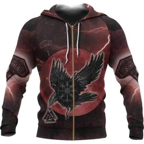 Viking Pullover Hoodie Raven Of Odin Rune 3D Printed Men women Zip Up Hoodie Streetwear Casual Tracksuits Cosplay costumes