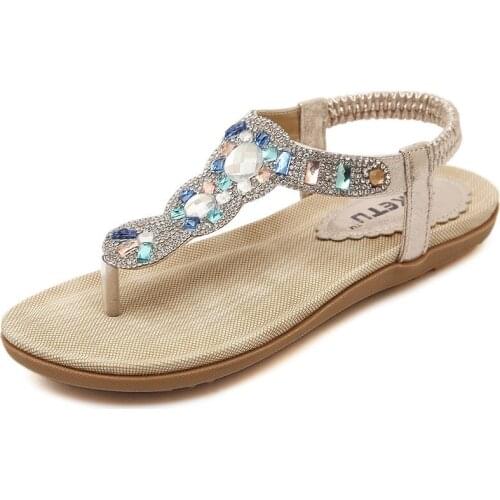 Women sandals comfort flat sandals 2021 fashion rhinestone flat summer shoes woman beach flip flops sandals women shoes