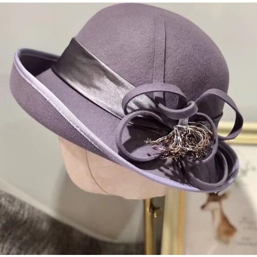 Curled Woolen Small Top Hat Womens Hat Autumn and Winter England Wild Elegant Basin Hat Simple Retro Felt Hat Wedding Hat