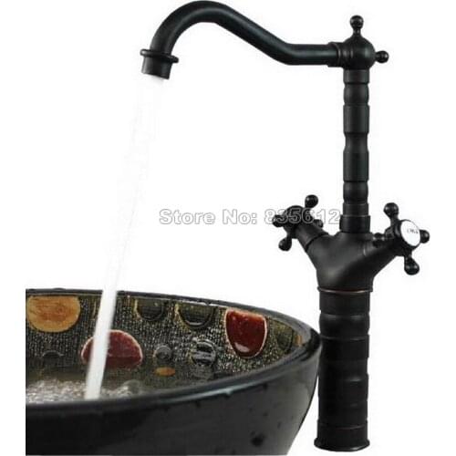 Single Hole Dual Handles Deck Mounted Kitchen 360 Swivel Spout Mixer Tap Black Oil Rubbed Bronze Vessel Sink Faucets Wsf093