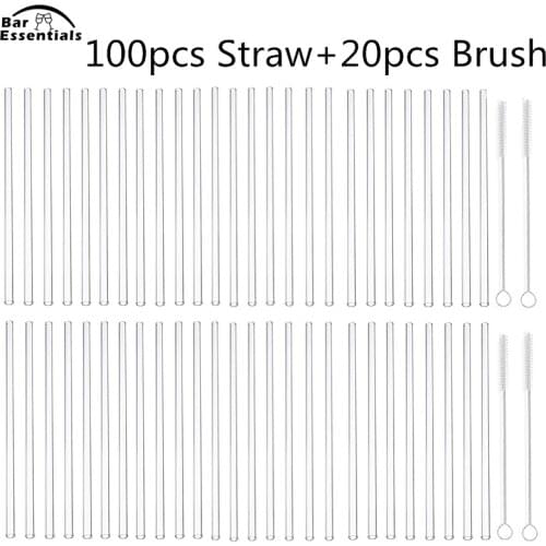 100pc Reusable and Temperature Resistant Environmental Glass Water Drinking Straws with Brush Wedding Birthday Party