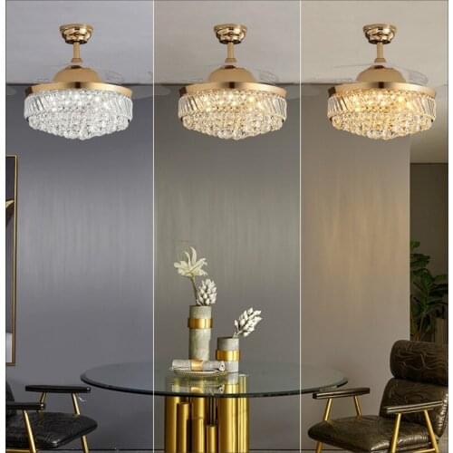 110V / 220V LED Crystal Ceiling Fans Modern Dining Room Ceiling Fans Light Simple Invisible Ceiling Fans Light