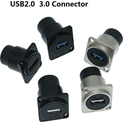 USB2.0 3.0 Double-Headed USB Panel Mounting Flange Fixed Adapter Welding-Free Square Connector Socket