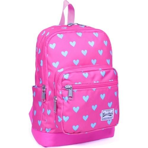 Yaygan Coral High Four Compartments With Heart Pattern Pink Daily and School Backpack Bag