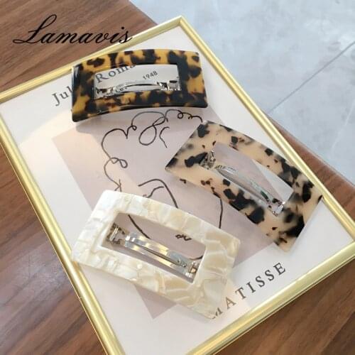 2020 New Hairpin Ladies Elegant Retro Tortoiseshell Color Korean Design Snap Hairpin Simple Square Spring Hairpin Hair Styling A