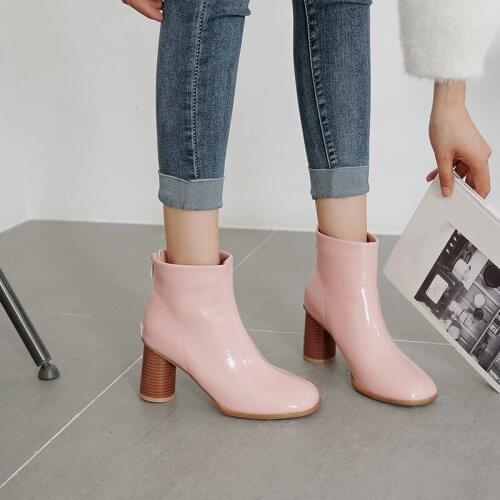 YMECHIC Fashion 2019 Large Size Concise Autumn High Heels Women Shoes Pink Black Beige Bootie Womens Boots Ankle Winter Boot