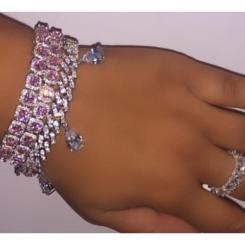 Hip Hop Full Rhinestone Pave With Iced Out tear drop cz Miami Cuban Link Chain Bracelet for women Rapper Hip Hop wedding Jewelry