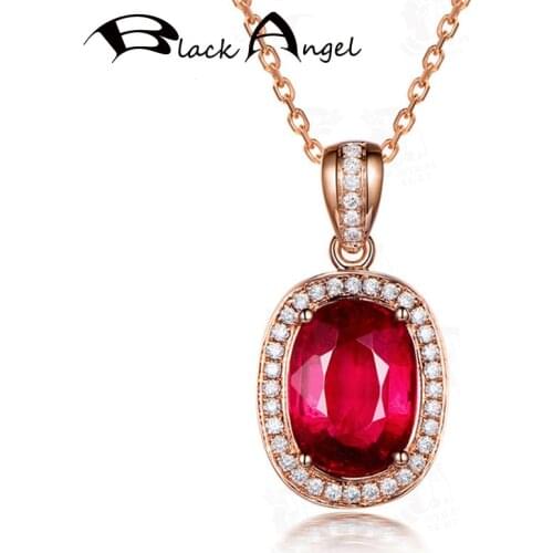BLACK ANGEL 2020 New 18K Luxury Oval Red Tourmaline CZ Gemstone Pendant Necklace For Women Fashion Jewelry Christmas Gift