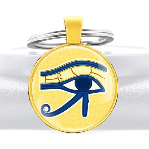 Gold Classic The Eye of Horus Glass Cabochon Pendant Key Chain Charm Men Women Jewelry Gifts Key Rings