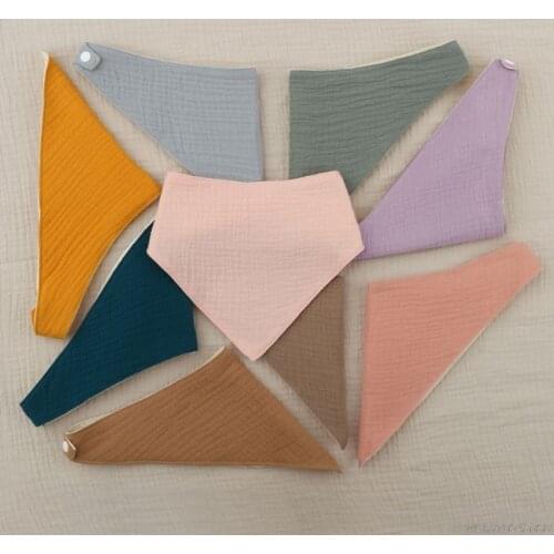 1 Pc Baby Bibs Cotton Accessories Newborn Solid Color Snap Button Soft Triangle Towel Feeding Drool Bibs JY07 21 Dropshipping