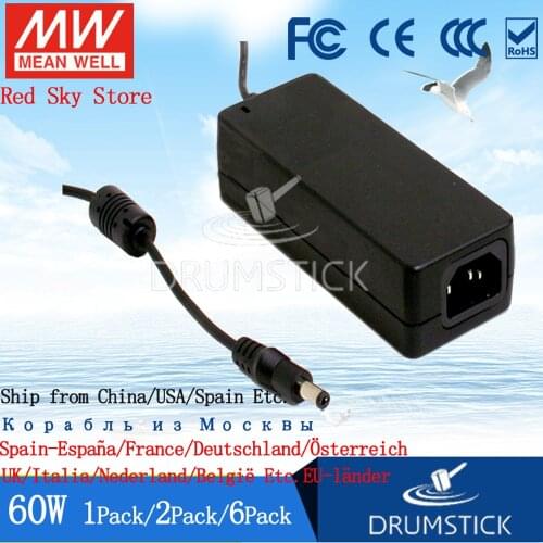 1PACK) Meanwell 60W Enterprise Adapter GST60A24V/5/7/9/12/15/18/48-P1J 1.25/6A 2.5A/3.33/4/5A DC for Industry/Telecom 3 plug