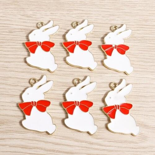 10pcs 21*33mm Animal Charms Cartoon Enamel Rabbit Charms Pendants for Making Necklaces Earrings Keychain DIY Jewelry Findings