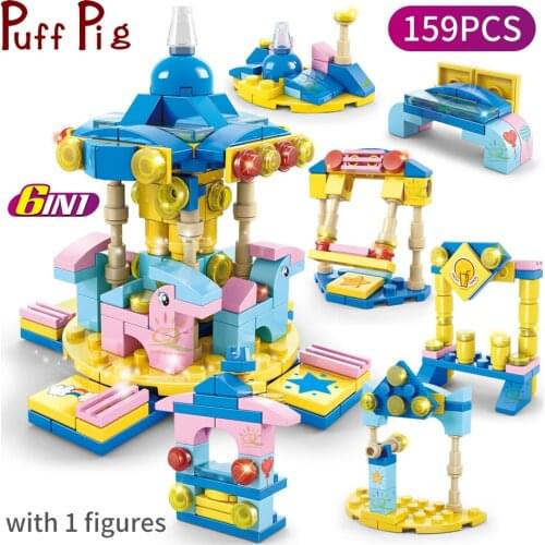 159pcs 6in1 Mini Carousel Princess Girls Educational Children Toys Gifts Building Blocks for Children
