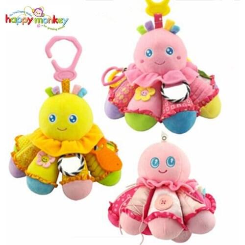 4Pcs/Lot New Colors Educational Safe Mirror Ring Bell Rattle Hanging Plush Toy Button Octopus Kids Ring Paper Fun Soft Baby Toys