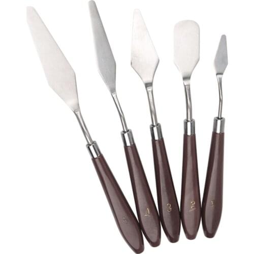 5pcs/set Wooden Handle Professional Stainless Steel Cake Cream Spatula Shovel Palette Oil Painting Mixing Knife Scraper Art