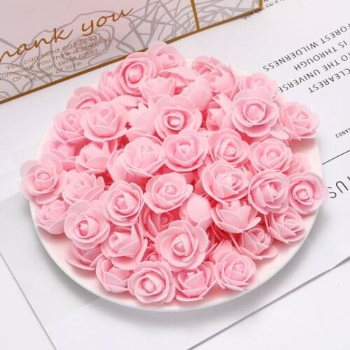 50Pcs 3.5cm Foam Rose Heads Artificial Flower For DIY Wreath Wedding Decoration Cheap Fake Flower Rose Bear Accessories