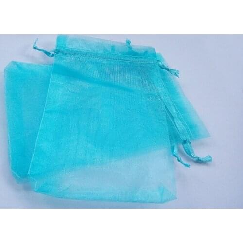 50pcs 13*18 lake Blue gift bags for jewelry/wedding/christmas/birthday Organza Bags with handles Packaging Yarn bag