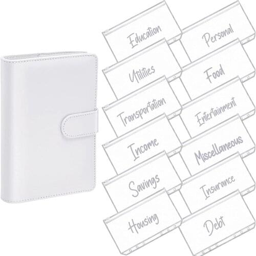 A6 PU Leather Notebook Magnetic Personal Planning Binder with 12 Binder Pockets Binder Zipper Folder for Bill Planner