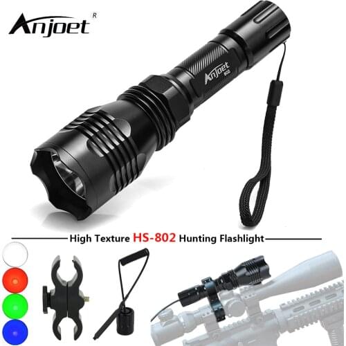 ANJOET HS-802 Tactical LED Flashlight L2/Q5 Single file Torch lamp + Remote Pressure Switch+Gun Mount Use 18650 battery