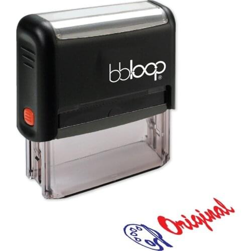 BBloop "ORIGINAL" In Script W/Pallet Illustration Self-Inking Stamp, Rectangular, Laser Engraved, RED