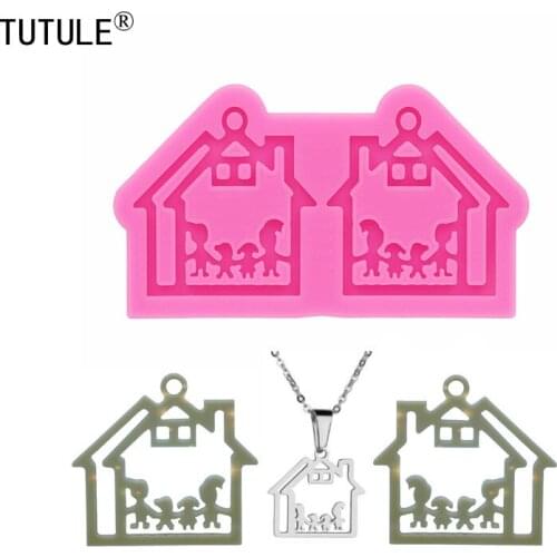 Shiny Glossy House one family silicone mold | Keychain,Epoxy Resin Mold,Polymer Clay Mold,Charms Jewelry earring Mold