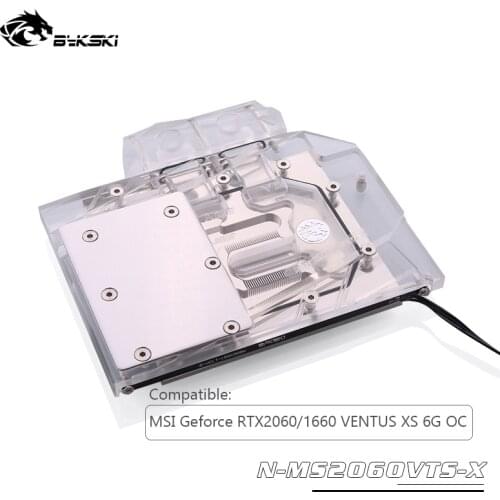 Bykski GPU block compatible MSI Geforce RTX2060/1660 VENTUS XS 6G OC Full Cover GPU Cooler N-MS2060VTS-X, water cooling board