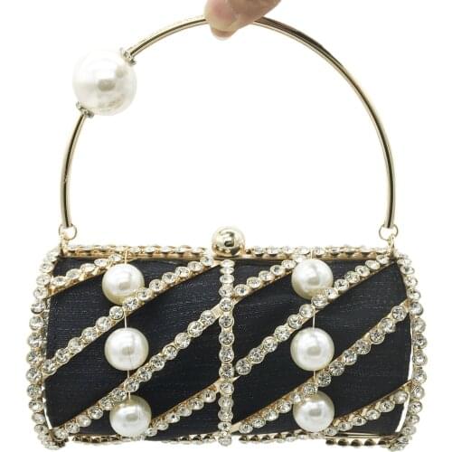 Boutique De FGG Round Barrel Beaded & Crystals Women Bucket Clutch Purse Fashion Shoulder Totes Handbags Crossbody Bag