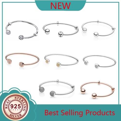 100% 925 Sterling Silver Winter Christmas High Quality Classic Original Round Bead Opening Pan Bracelet Fashion Gift