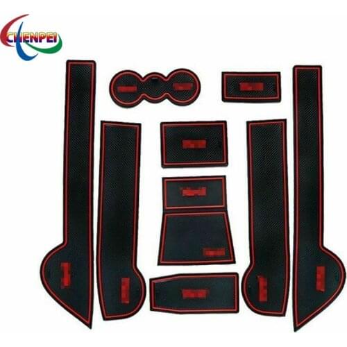 For Skoda Yeti 9pcs Non-slip Interior Door Cup Holder Rubber Mats Red Line Car Interior Decoration Accessories