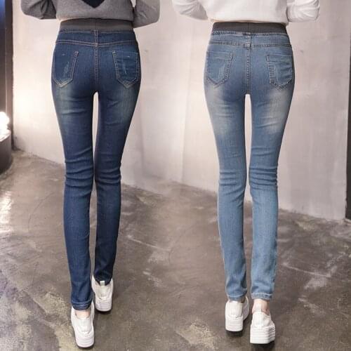 Womens Jeans New Spring/autumn High Waist Cotton Elastic Denim Fashion Casual Slim Elastic Band Pants