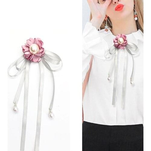 Bowtie Fashion Korean Version of The Romantic Style Flower Pearl Brooch Pin Bow Tie Tcollars Flower Womans Shirt Accessories