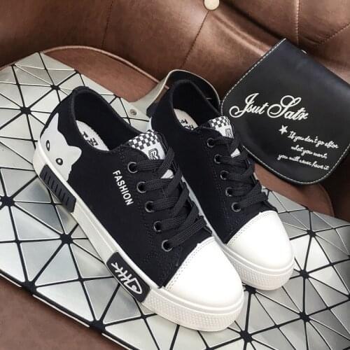 2020 Women Casual White Shoes Vulcanized Sneakers Breathable Flat Cat Spring and Autumn Canvas Shoes Woman White Black