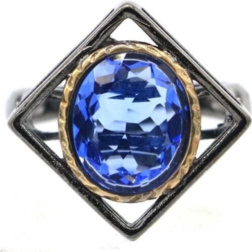 21x20mm Hiphop Vintage Created Pink Morganite Violet Tanzanite Green Peridot Cool Black Gold Metal Silver Rings Dating Wholesale