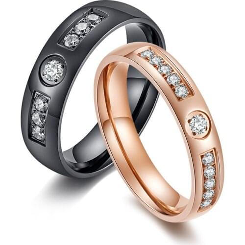 Titanium Steel Couple Ring Zircon Lover Men and Women Rose Gold Color Rings Birthday Gifts Good Quality