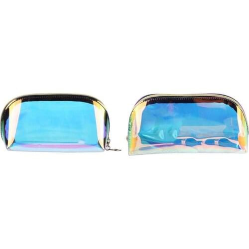 Colorful Holographic Women Cosmetic Bag TPU Clear Makeup Bag Beauty Organizer Pouch Travel Clear Makeup Kit Case