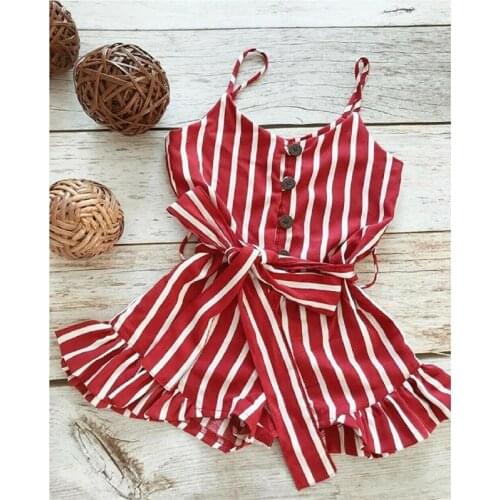 3-8Y Summer New Fashion Toddler Kids Baby Girl Clothes Sleeveless Striped Strap Mini Romper Summer Outfit Chiffon Jumpsuit