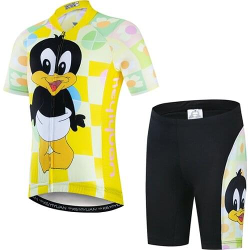 2019 Keyiyuan Summer New Road Cycling Quick Dry Breathable Lightweight Children Cartoon Penguin Yellow Short Sleeve Set