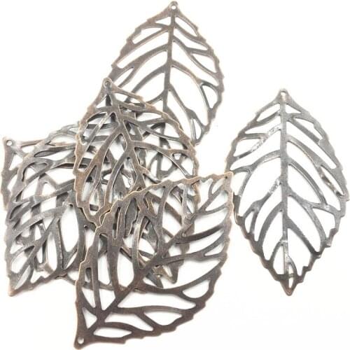 10Pcs Copper Tone Embelishment Metal Pendants Leaf Leaves Filigree Wraps Hollow Jewelry Making DIY Findings 54mm